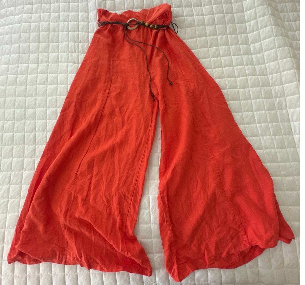 Kaktus Pants Womens 1X Orange Pull On High Waisted Lagenlook Minimalist Resort
